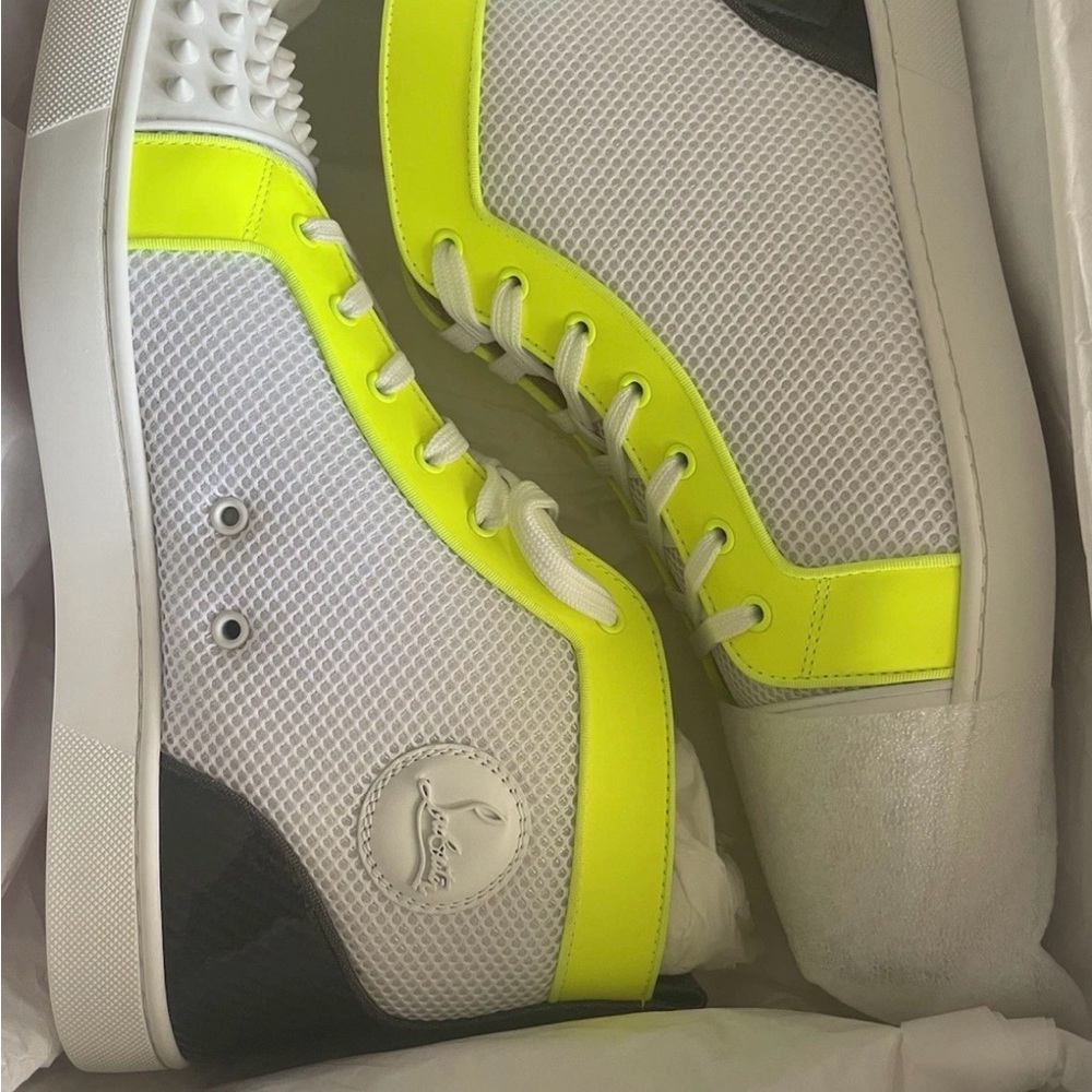 NEW Christian Louboutin White and Neon Yellow Sneakers